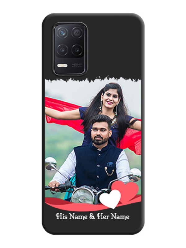 Custom Pin Color Love Shaped Ribbon Design with Text on Space Black Custom Soft Matte Phone Back Cover - Realme 8 5G