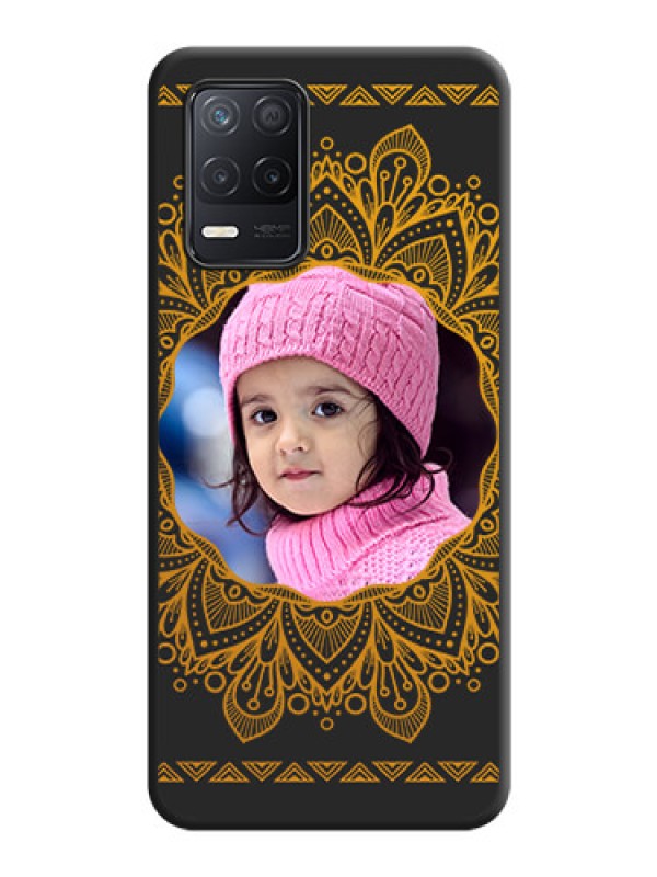 Custom Round Image with Floral Design on Photo on Space Black Soft Matte Mobile Cover - Realme 8 5G