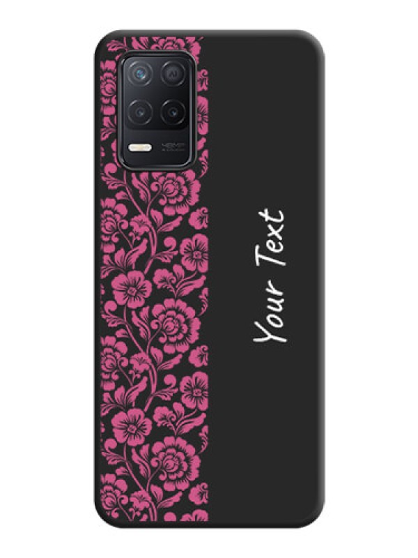 Custom Pink Floral Pattern Design With Custom Text On Space Black Personalized Soft Matte Phone Covers -Realme 8 5G