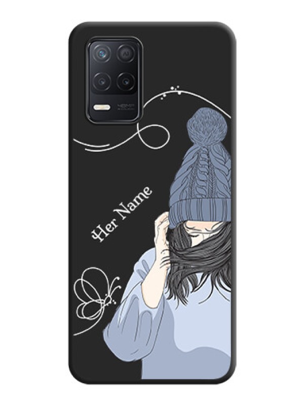 Custom Girl With Blue Winter Outfiit Custom Text Design On Space Black Personalized Soft Matte Phone Covers -Realme 8 5G