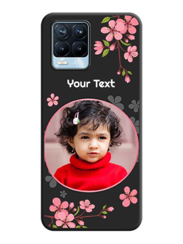 Custom Round Image with Pink Color Floral Design on Photo on Space Black Soft Matte Back Cover - Realme 8 Pro