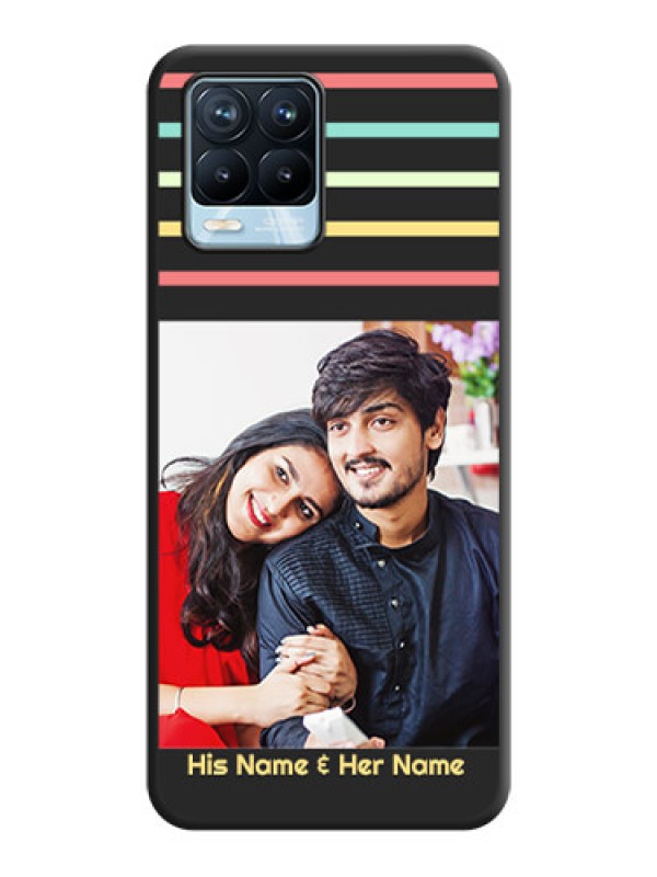 Custom Color Stripes with Photo and Text on Photo on Space Black Soft Matte Mobile Case - Realme 8 Pro
