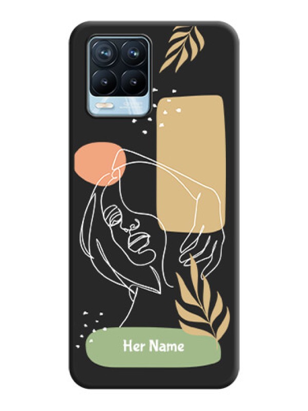 Custom Custom Text With Line Art Of Women & Leaves Design On Space Black Personalized Soft Matte Phone Covers -Realme 8 Pro