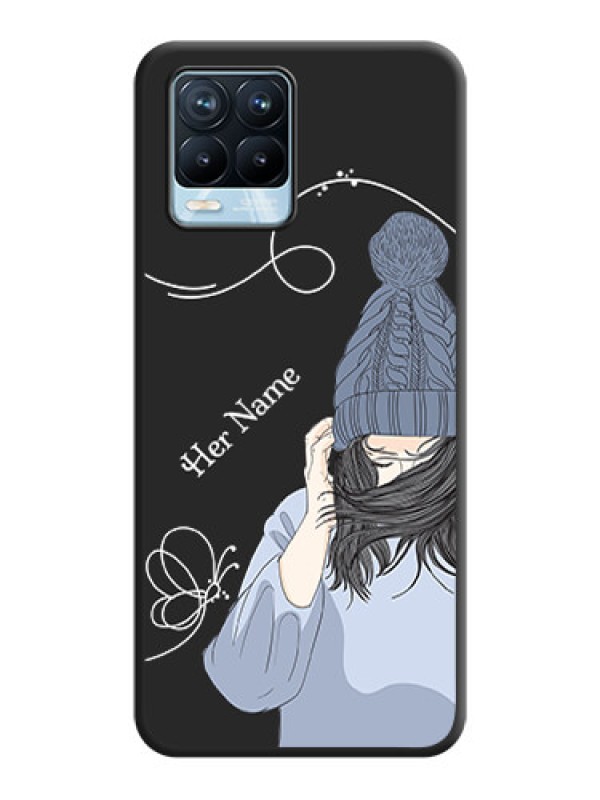 Custom Girl With Blue Winter Outfiit Custom Text Design On Space Black Personalized Soft Matte Phone Covers -Realme 8 Pro