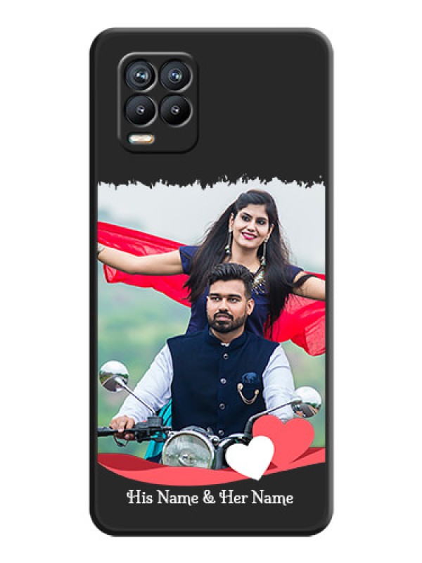 Custom Pin Color Love Shaped Ribbon Design with Text on Space Black Custom Soft Matte Phone Back Cover - Realme 8