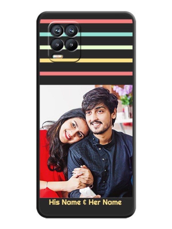 Custom Color Stripes with Photo and Text on Photo on Space Black Soft Matte Mobile Case - Realme 8