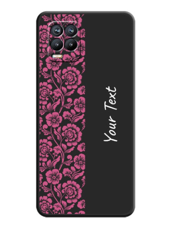 Custom Pink Floral Pattern Design With Custom Text On Space Black Personalized Soft Matte Phone Covers -Realme 8
