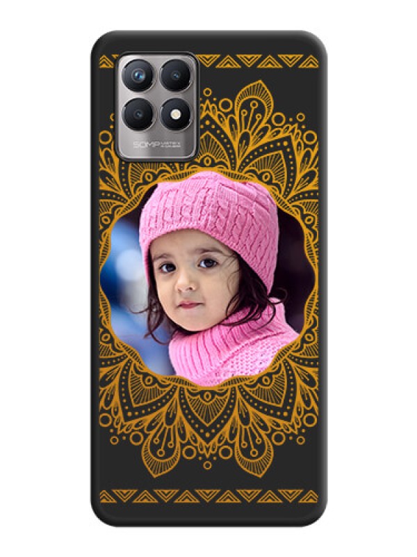 Custom Round Image with Floral Design on Photo on Space Black Soft Matte Mobile Cover - Realme 8i