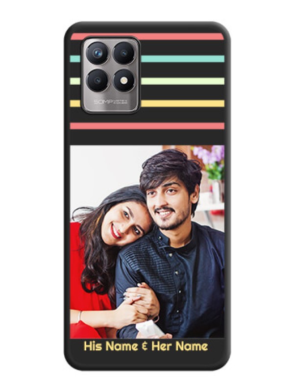 Custom Color Stripes with Photo and Text on Photo on Space Black Soft Matte Mobile Case - Realme 8i