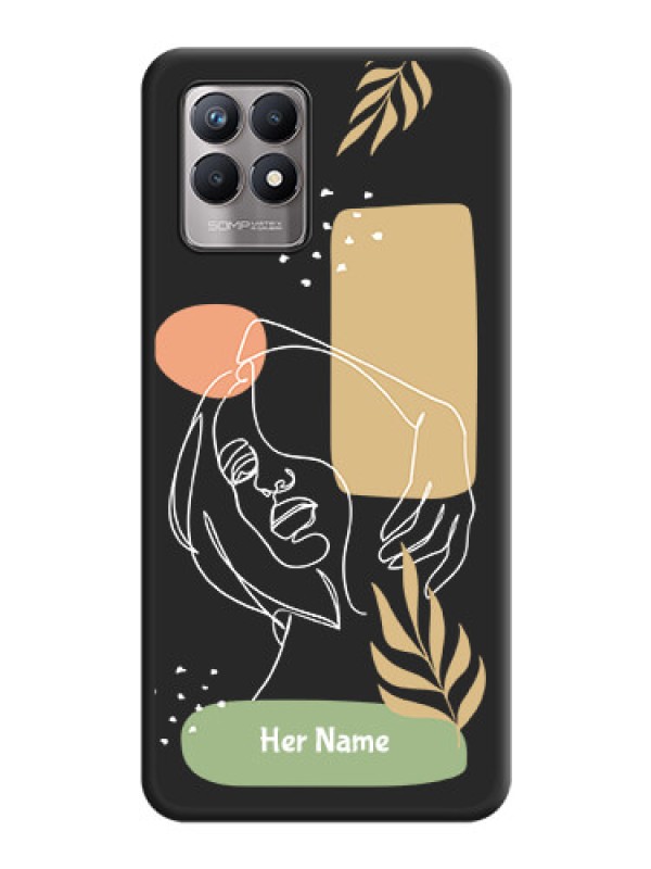 Custom Custom Text With Line Art Of Women & Leaves Design On Space Black Personalized Soft Matte Phone Covers -Realme 8I