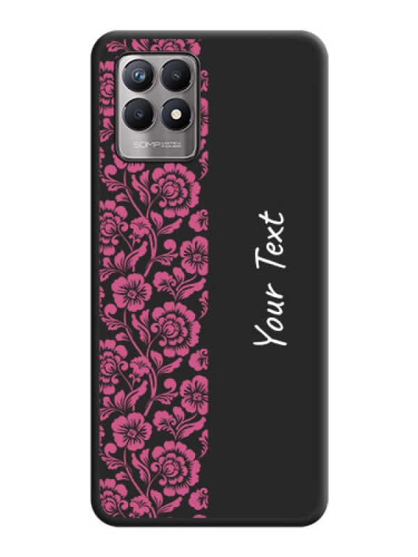 Custom Pink Floral Pattern Design With Custom Text On Space Black Personalized Soft Matte Phone Covers -Realme 8I