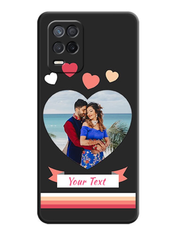 Custom Love Shaped Photo with Colorful Stripes on Personalised Space Black Soft Matte Cases - Realme 8s 5G