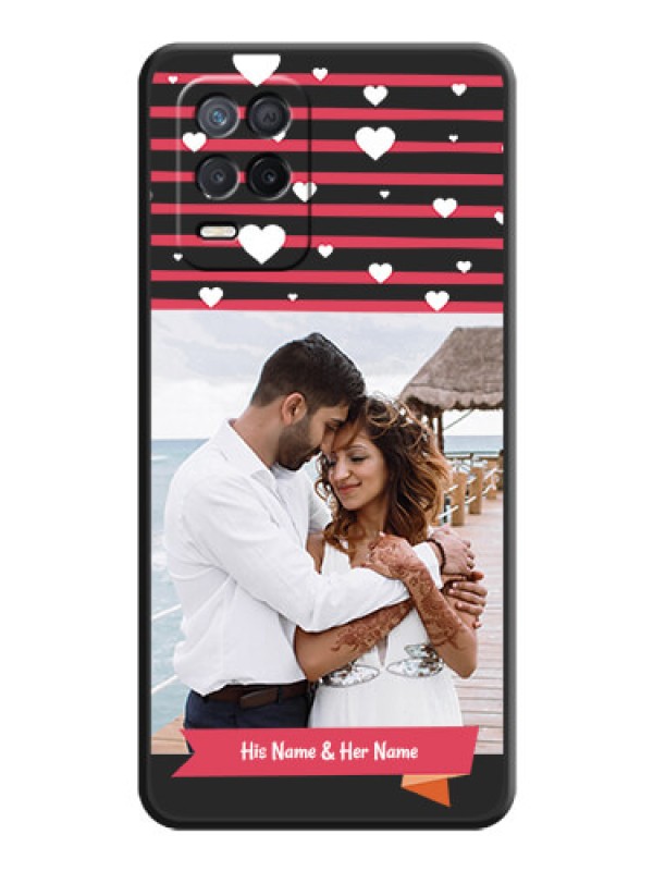 Custom White Color Love Symbols with Pink Lines Pattern on Space Black Custom Soft Matte Phone Cases - Realme 8s 5G
