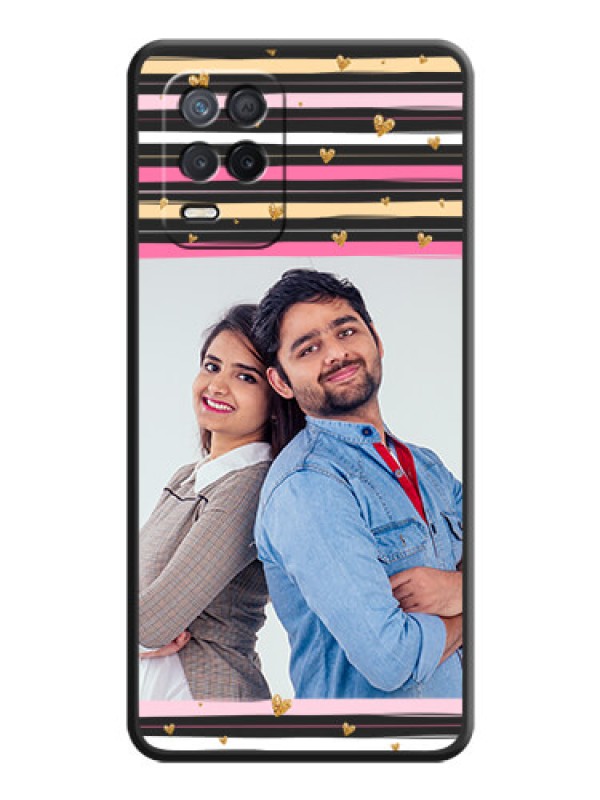 Custom Multicolor Lines and Golden Love Symbols Design on Photo on Space Black Soft Matte Mobile Cover - Realme 8s 5G