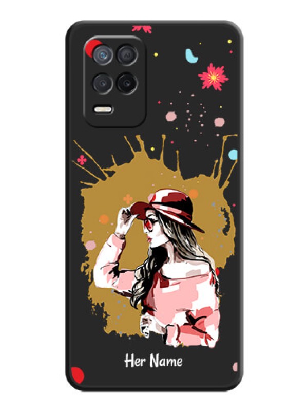 Custom Mordern Lady With Color Splash Background With Custom Text On Space Black Personalized Soft Matte Phone Covers -Realme 8S 5G