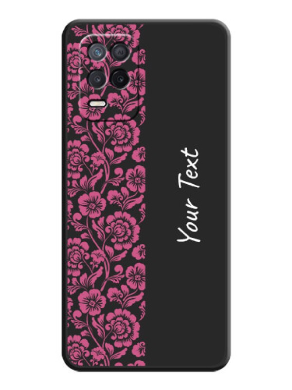 Custom Pink Floral Pattern Design With Custom Text On Space Black Personalized Soft Matte Phone Covers -Realme 8S 5G
