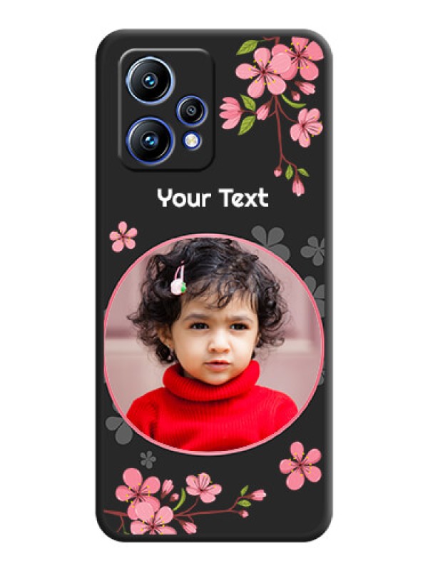 Custom Round Image with Pink Color Floral Design on Photo on Space Black Soft Matte Back Cover - Realme 9 4G