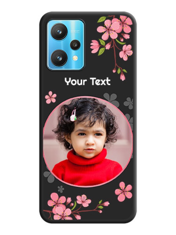 Custom Round Image with Pink Color Floral Design on Photo on Space Black Soft Matte Back Cover - Realme 9 Pro 5G