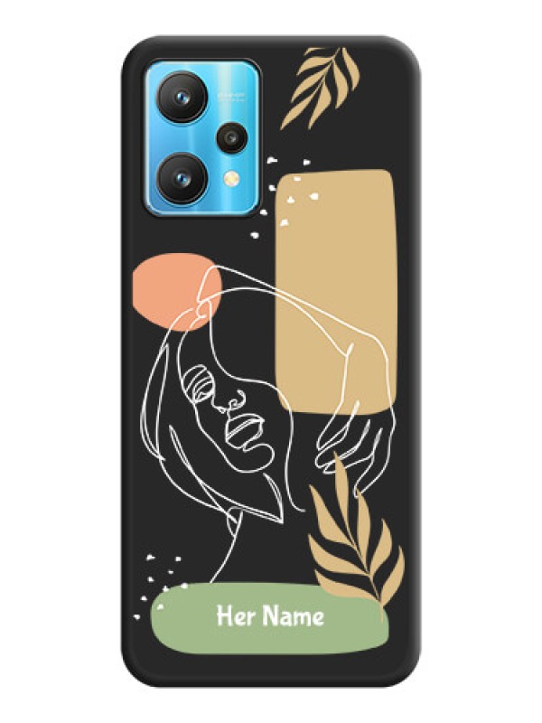 Custom Custom Text With Line Art Of Women & Leaves Design On Space Black Personalized Soft Matte Phone Covers -Realme 9 Pro 5G