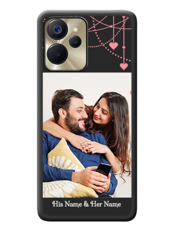 Custom Pink Love Hangings with Text on Space Black Custom Soft Matte Back Cover - Realme 9i 5G