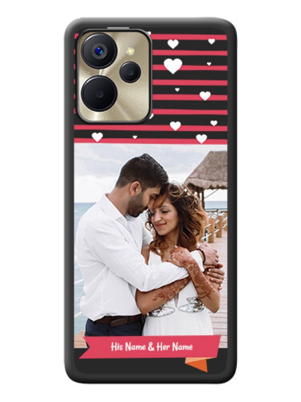Custom White Color Love Symbols with Pink Lines Pattern on Space Black Custom Soft Matte Phone Cases - Realme 9i 5G