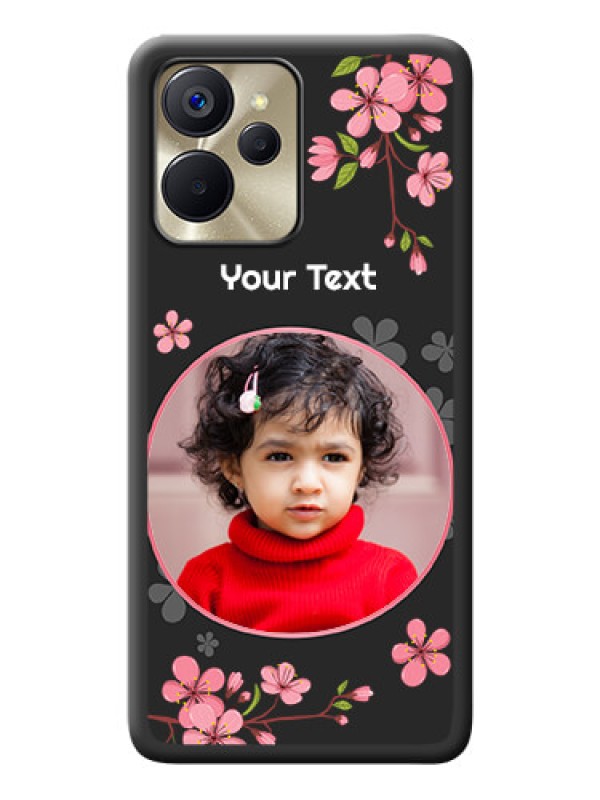 Custom Round Image with Pink Color Floral Design on Photo on Space Black Soft Matte Back Cover - Realme 9i 5G