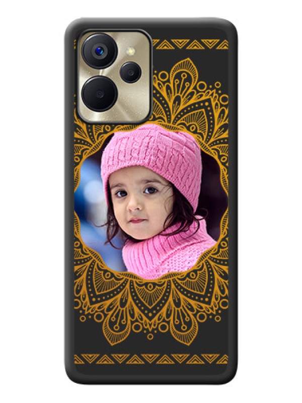 Custom Round Image with Floral Design on Photo on Space Black Soft Matte Mobile Cover - Realme 9i 5G