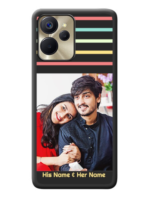 Custom Color Stripes with Photo and Text on Photo on Space Black Soft Matte Mobile Case - Realme 9i 5G