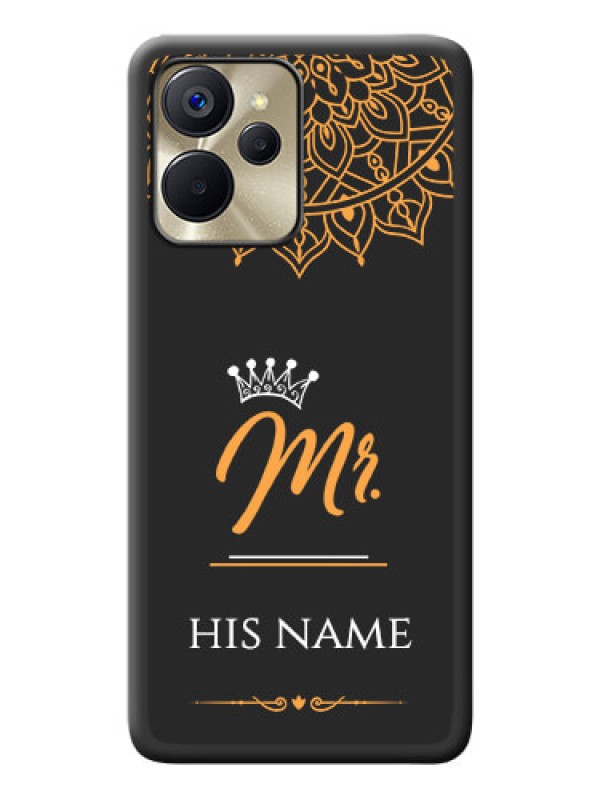 Custom Mr Name with Floral Design  on Personalised Space Black Soft Matte Cases - Realme 9i 5G