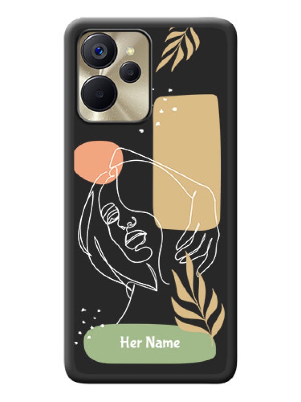 Custom Custom Text With Line Art Of Women & Leaves Design On Space Black Personalized Soft Matte Phone Covers -Realme 9I 5G