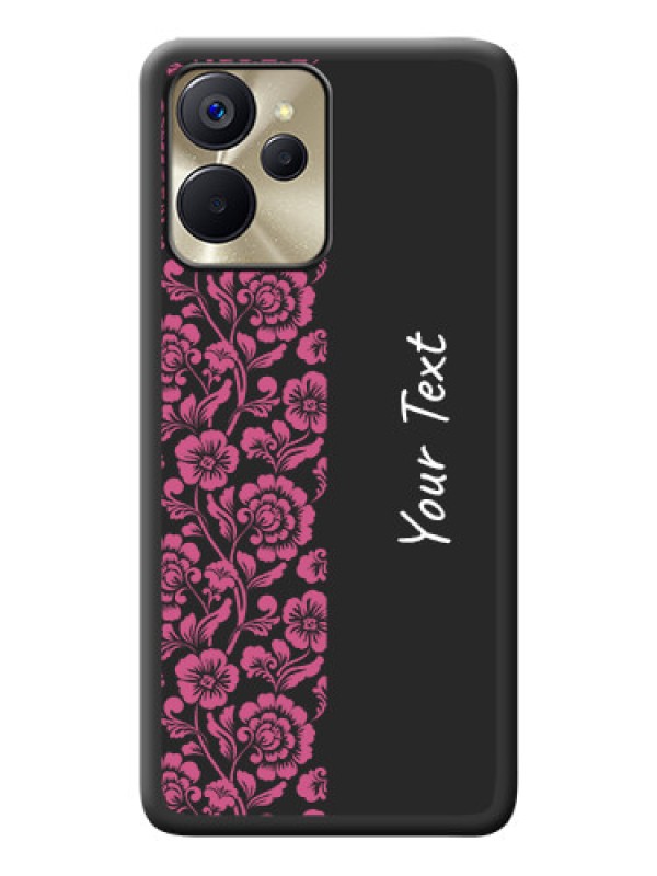 Custom Pink Floral Pattern Design With Custom Text On Space Black Personalized Soft Matte Phone Covers -Realme 9I 5G