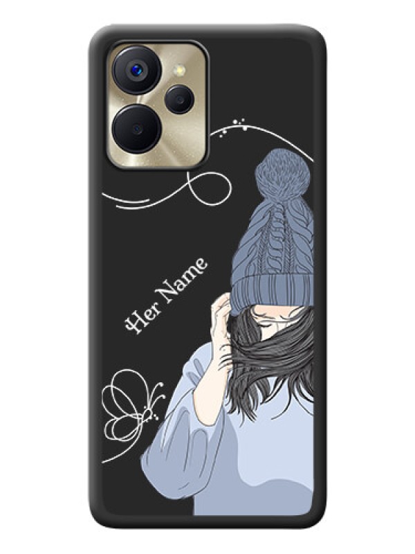 Custom Girl With Blue Winter Outfiit Custom Text Design On Space Black Personalized Soft Matte Phone Covers -Realme 9I 5G