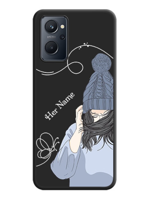 Custom Girl With Blue Winter Outfiit Custom Text Design On Space Black Personalized Soft Matte Phone Covers -Realme 9I