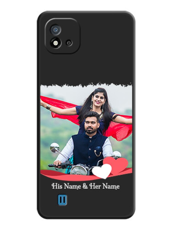 Custom Pin Color Love Shaped Ribbon Design with Text on Space Black Custom Soft Matte Phone Back Cover - Realme C11 2021