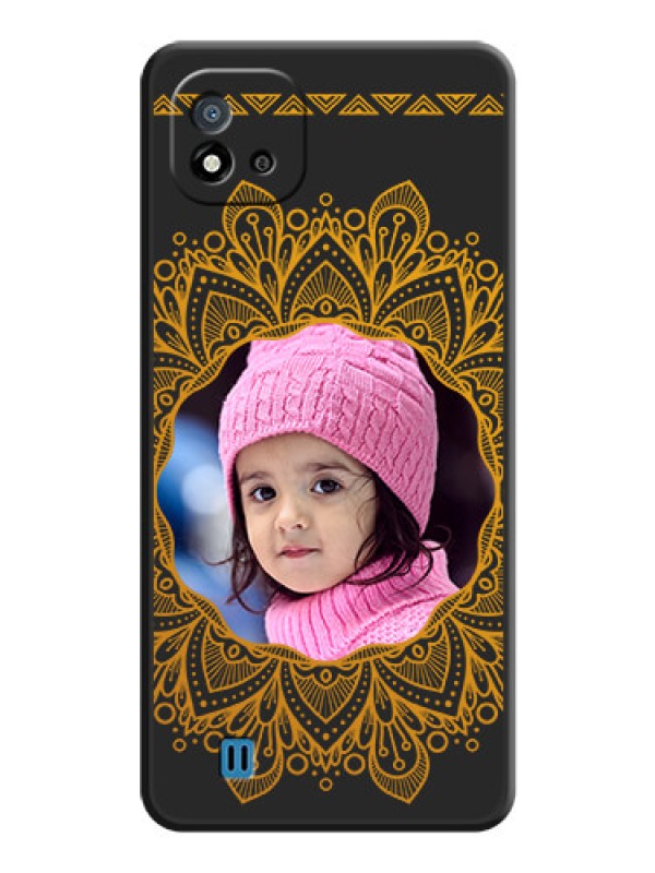 Custom Round Image with Floral Design on Photo on Space Black Soft Matte Mobile Cover - Realme C11 2021