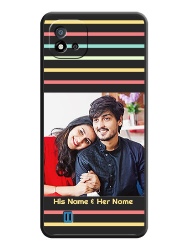 Custom Color Stripes with Photo and Text on Photo on Space Black Soft Matte Mobile Case - Realme C11 2021