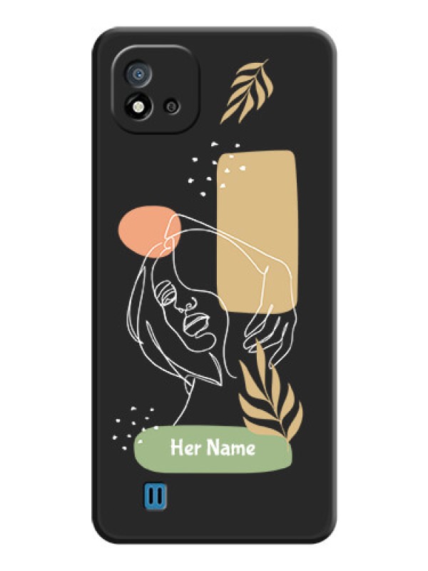 Custom Custom Text With Line Art Of Women & Leaves Design On Space Black Personalized Soft Matte Phone Covers -Realme C11 2021