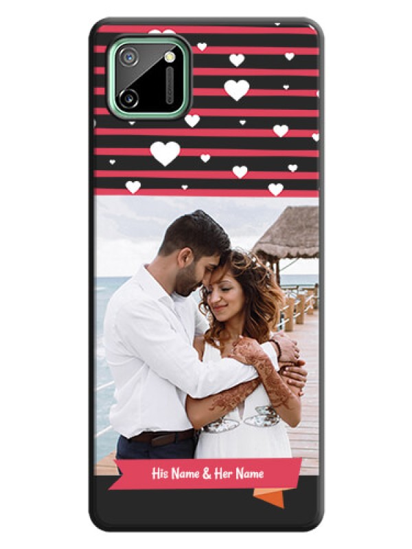 Custom White Color Love Symbols with Pink Lines Pattern on Space Black Custom Soft Matte Phone Cases - Realme C11