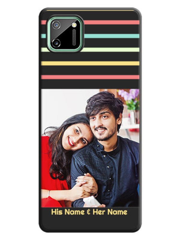Custom Color Stripes with Photo and Text - Photo on Space Black Soft Matte Mobile Case - Realme C11