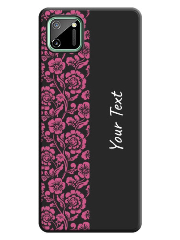 Custom Pink Floral Pattern Design With Custom Text On Space Black Personalized Soft Matte Phone Covers -Realme C11