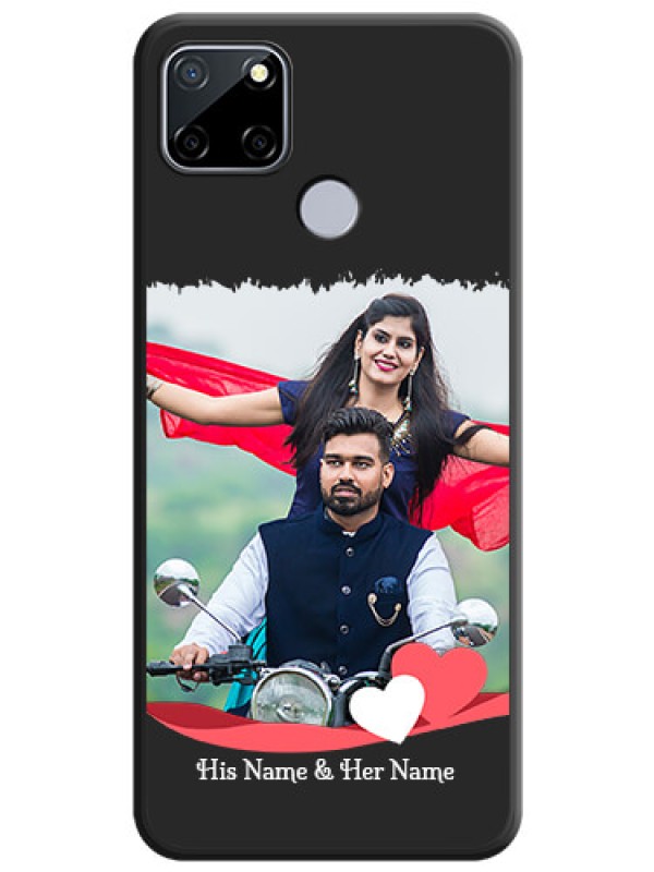Custom Pin Color Love Shaped Ribbon Design with Text on Space Black Custom Soft Matte Phone Back Cover - Realme C12