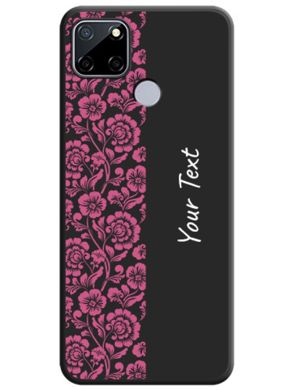 Custom Pink Floral Pattern Design With Custom Text On Space Black Personalized Soft Matte Phone Covers -Realme C12