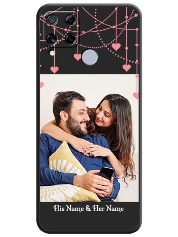 Custom Pink Love Hangings with Text on Space Black Custom Soft Matte Back Cover - Realme C15