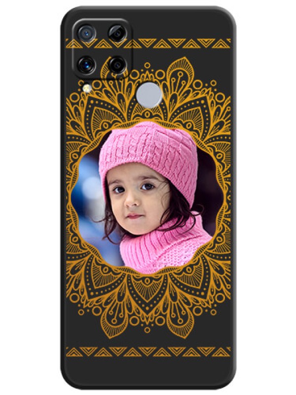 Custom Round Image with Floral Design on Photo on Space Black Soft Matte Mobile Cover - Realme C15