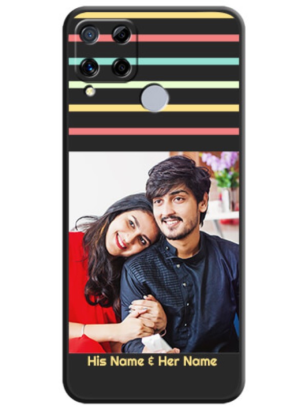 Custom Color Stripes with Photo and Text on Photo on Space Black Soft Matte Mobile Case - Realme C15