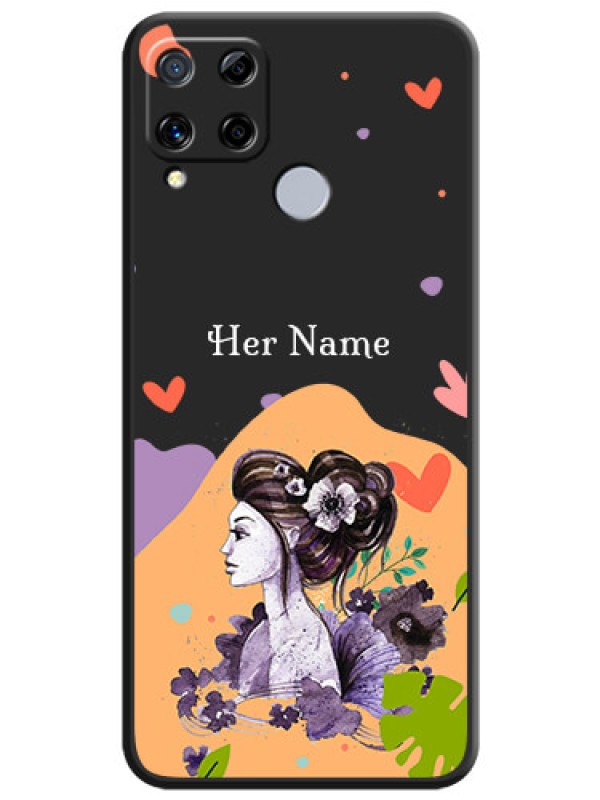 Custom Namecase For Her With Fancy Lady Image On Space Black Personalized Soft Matte Phone Covers -Realme C15