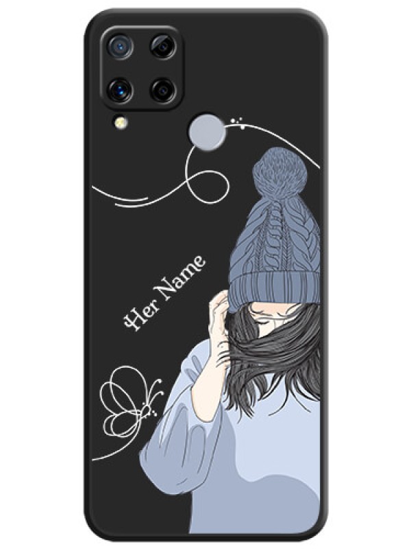Custom Girl With Blue Winter Outfiit Custom Text Design On Space Black Personalized Soft Matte Phone Covers -Realme C15