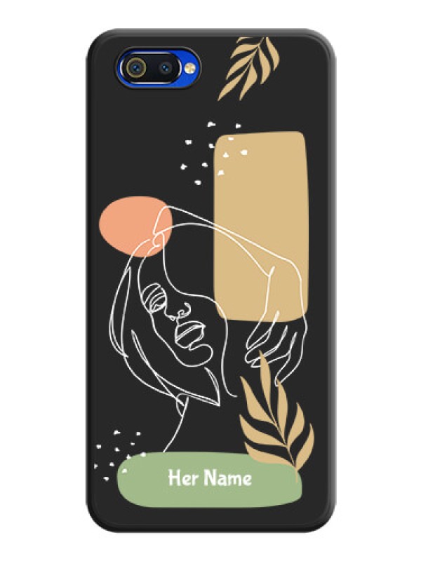 Custom Custom Text With Line Art Of Women & Leaves Design On Space Black Personalized Soft Matte Phone Covers -Realme C2