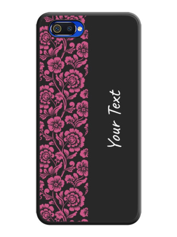 Custom Pink Floral Pattern Design With Custom Text On Space Black Personalized Soft Matte Phone Covers -Realme C2