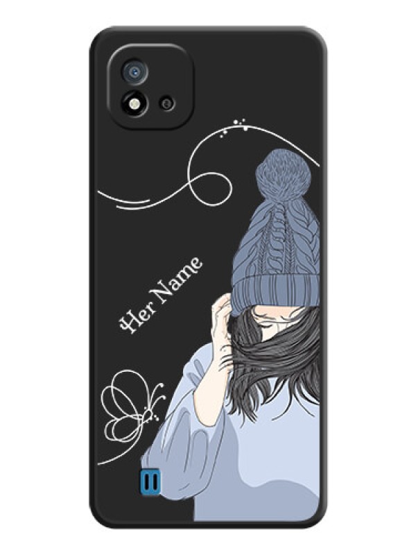 Custom Girl With Blue Winter Outfiit Custom Text Design On Space Black Personalized Soft Matte Phone Covers -Realme C20